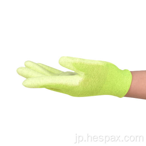 Hespax黄色炭素繊維PU電子作業手袋
